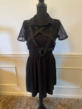 Esther Heartless Black Mesh Sleeve Mini Dress Pentagon Harness Collar Goth